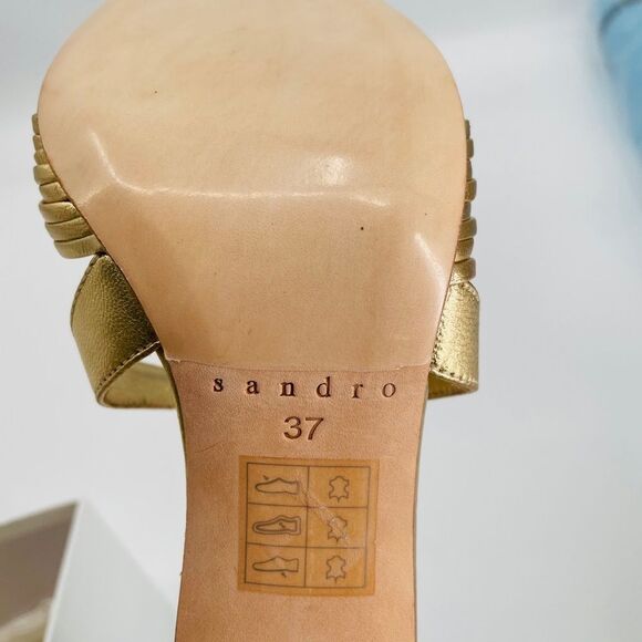 New SANDRO Paris Elisa metallic leather sandals 37 /7.5 Gold back zipper - Picture 8 of 9
